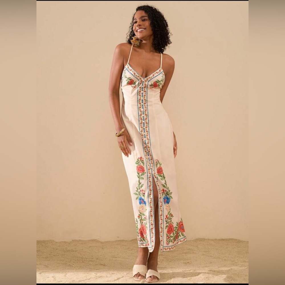 Embroidered Maxi Dress with Floral Design